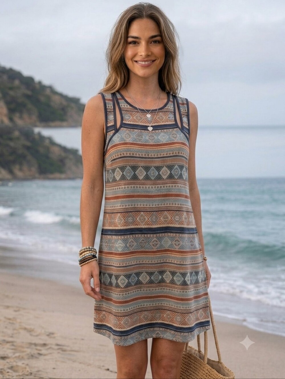 Skies Are Blue Sleeveless Tribal Print Lightweight Mini Dress Small Folk Boho